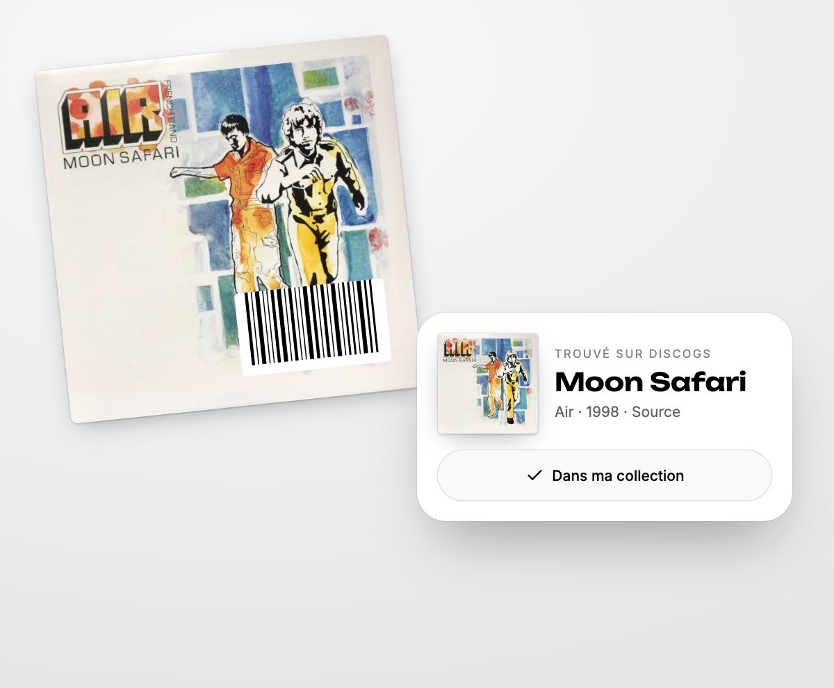 Le code-barres d'une pochette lu, puis le disque ajouté à la collection